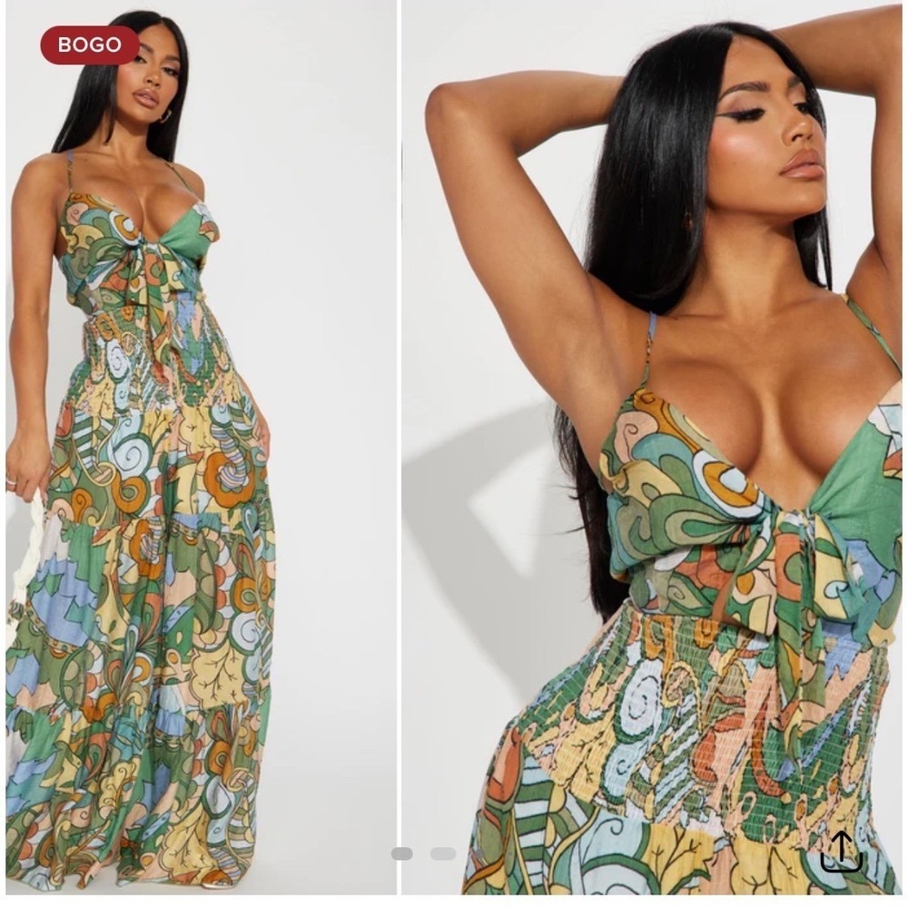 Fashion Nova Womens Kamiya Printed Floral Jumpsuit combo Smocked Medium Festival
